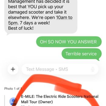 E-MILE: The Electric Ride - SCREENSHOTS OF THEIR RESPONSE FROM MY ORIGINAL REVIEW they didn't text me back until after I made the first review - Scooter Rentals Near Me - Washington, DC, District of Columbia E-MILE: The Electric Ride - SCREENSHOTS OF THEIR RESPONSE FROM MY ORIGINAL REVIEW they didn't text me back until after I made the first review - Scooter Rentals Near Me - Washington, DC, District of Columbia