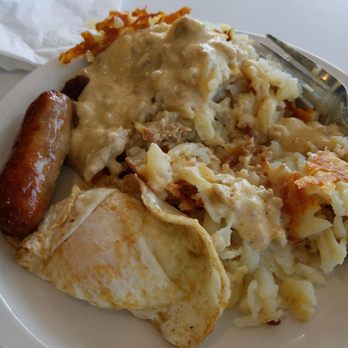 Sunnyview Cafe - Hash browns and gravy, sausage, egg - Cafeteria Near Me - Kalispell, Montana Sunnyview Cafe - Hash browns and gravy, sausage, egg - Cafeteria Near Me - Kalispell, Montana