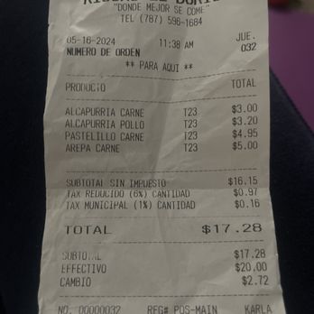 Kiosko El Boricua - My receipt - Food Stands Near Me - Piñones, Puerto Rico Kiosko El Boricua - My receipt - Food Stands Near Me - Piñones, Puerto Rico