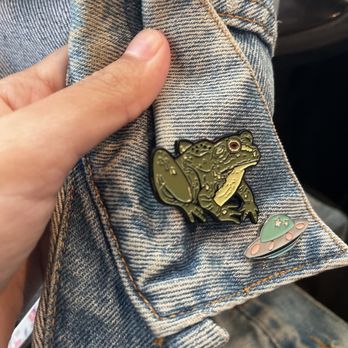 Space Montrose - Frog pin on a blue jean jacket - Arts & Crafts Near Me - Houston, Texas Space Montrose - Frog pin on a blue jean jacket - Arts & Crafts Near Me - Houston, Texas