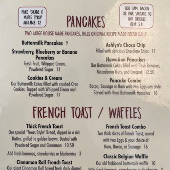 Bill's Cafe - Menu 4/2/23 - Breakfast & Brunch Near Me - Fremont, California