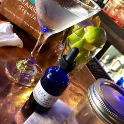 Native Oasis - Hollistic Healing, and organic cocktails. Bran Function tincture, and a vodka gimlet based off of the  Basil Cucumber Ginger Root Shrub.