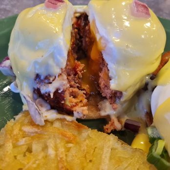 Snow City Cafe - Egg benedic half Kodiak and half ship creek - Breakfast & Brunch Near Me - Anchorage, Alaska