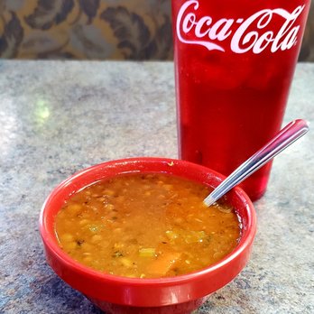 Gyros And More - Complimentary soup  This lentil was very good. The lemon chicken contained DRY  chicken chunks... I see a pattern with their chicken. - Greek Near Me - Avondale, Arizona