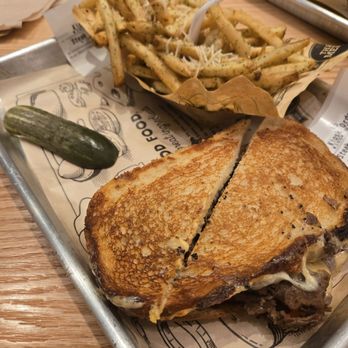 The Melt - Steak and Cheese Sandwich with Garlic Parm fries - Burgers Near Me - Brea, California The Melt - Steak and Cheese Sandwich with Garlic Parm fries - Burgers Near Me - Brea, California