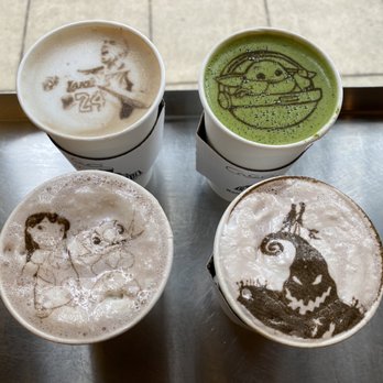 Rail Side Cafe - Kobe Latte, Baby Yoda Matcha, Lilo & Stitch Hot Chocolate, and NBC Hot Chocolate. - Coffee & Tea Near Me - San Dimas, California