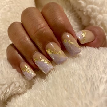 Lux Nails Design And Spa - White and purple marble with gold flake - Nail Salons Near Me - Fairfield, California