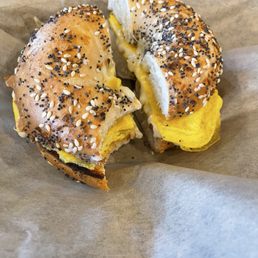 Sausage egg and cheese bagel sandwich
