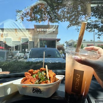 Bopomofo Cafe - Spicy popcorn chicken dark meat, strawberry basil ginger lemonade - Bubble Tea Near Me - Artesia, California Bopomofo Cafe - Spicy popcorn chicken dark meat, strawberry basil ginger lemonade - Bubble Tea Near Me - Artesia, California