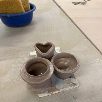 Handled Pottery Studio - 3 clay pieces I made in my first ever pottery class. - Paint-Your-Own Pottery Near Me - Carlsbad, California