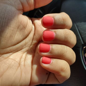 Rio Nail Bar & Lash - There is nail polish on my skin! He didn't put the matt coat on the entire nail. And he cute my nails unevenly. - Eyelash Service Near Me - Schertz, Texas