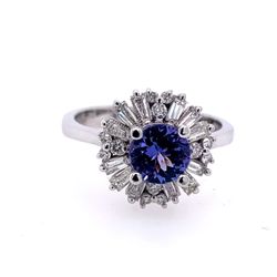 Robert Jewelry Designs - 14k white gold Tanzanite ballerina design with Baguettes and round diamonds
