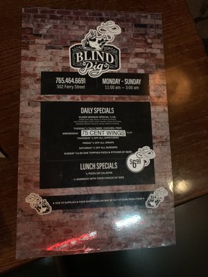Menu photo 1 Blind Pig DU Lafayette, IN