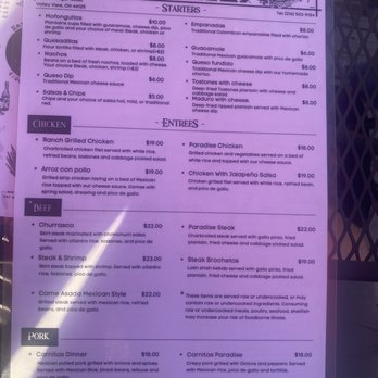 Paradise Ranch Tequila Bar And Grill - Menu - Latin American Near Me - Valley View, Ohio