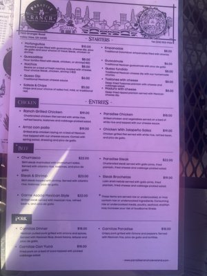 Menu photo 1 Paradise Ranch Tequila Bar And Grill Valley View, OH