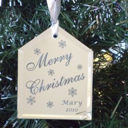 Creative Awards - Mirrored Glass Christmas Ornament with a personalized message or name. Many designs to choose from.