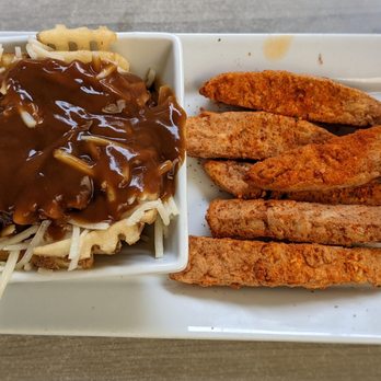 Fionn MacCool's - Waffled up chick'n fingers. I upgraded to vegan poutine and asked if I could get the waffle fries in it. Yes! - Pubs Near Me - Oshawa, Ontario