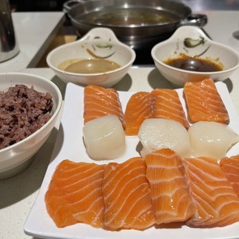 Joon Shabu Shabu - Seafood Shabu (substituted shrimp for more salmon) - Hot Pot Near Me - Glendale, California Joon Shabu Shabu - Seafood Shabu (substituted shrimp for more salmon) - Hot Pot Near Me - Glendale, California