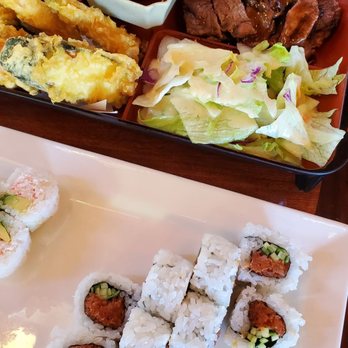 Little Madfish - Beef Teriyaki & tempura bento box, added a Cali roll & spicy tuna roll (these are discounted if you add them on, great deal!). - Japanese Near Me - Fremont, California