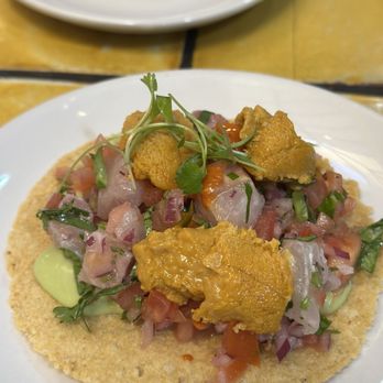 Holbox - Tostada de kanpachi and uni - Latin American Near Me - Los Angeles, California Holbox - Tostada de kanpachi and uni - Latin American Near Me - Los Angeles, California