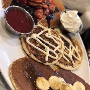 Turning Point - Our flight of pancakes. We got the walnuts on the side for our banana pancakes. - Breakfast & Brunch Near Me - Westfield, New Jersey