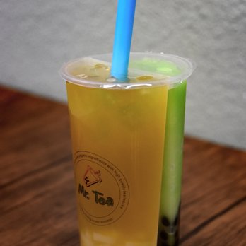 Mr Tea - Mango tea with lychee jelly and kiwi slush with boba - Bubble Tea Near Me - Las Vegas, Nevada Mr Tea - Mango tea with lychee jelly and kiwi slush with boba - Bubble Tea Near Me - Las Vegas, Nevada