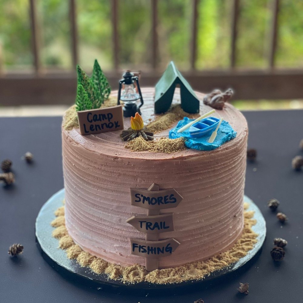 Divine Sweetss - a cake with a camping theme - Desserts Near Me Divine Sweetss - a cake with a camping theme - Desserts Near Me