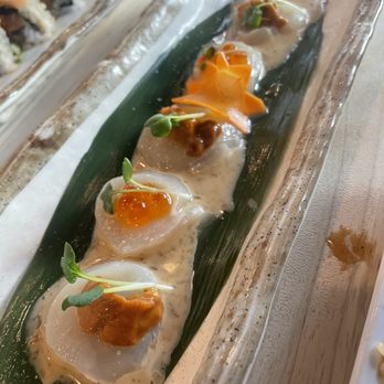 Moriyama Sushi - scallop-uni-ikura with yuzu sesame. very unique flavor!! - Japanese Near Me - Seattle, Washington Moriyama Sushi - scallop-uni-ikura with yuzu sesame. very unique flavor!! - Japanese Near Me - Seattle, Washington