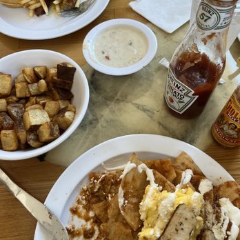 Monkey Business Cafe - Chilaquiles  Breakfast Waffle Sandwich House Breakfast Potatoes - Sandwiches Near Me - Fullerton, California