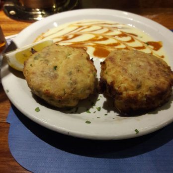 Kubel's - This is the $32 crab cake dinner. Two crab cakes, some pretty sauce and a salad. - Seafood Near Me - Barnegat Light, New Jersey Kubel's - This is the $32 crab cake dinner. Two crab cakes, some pretty sauce and a salad. - Seafood Near Me - Barnegat Light, New Jersey