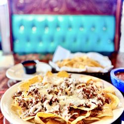 "Nachos Al Pastor" HOLY SMOKES HEAVENLY Hallelujah! Nachos Al Pastor?! Who Knew? Amazeballs & I'm from Texas! WOZA! :)...