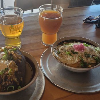 Grand Avenue Brewing - Green chilli stuffed baked potato & Many's special - Breweries Near Me - Phoenix, Arizona Grand Avenue Brewing - Green chilli stuffed baked potato & Many's special - Breweries Near Me - Phoenix, Arizona
