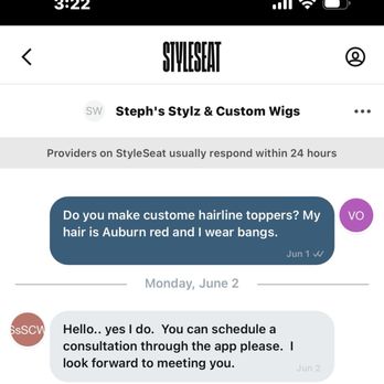 Steph's Stylz & Custom Wig Design - she does not make hairline toppers, but she was willing to charge me $40 to tell me that in person - Hair Stylists Near Me Steph's Stylz & Custom Wig Design - she does not make hairline toppers, but she was willing to charge me $40 to tell me that in person - Hair Stylists Near Me