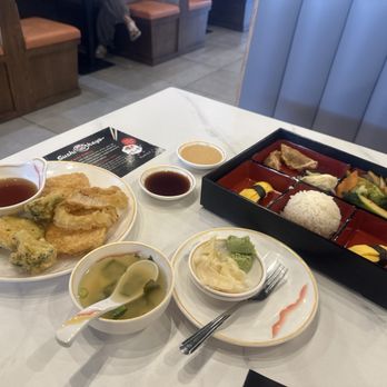Sushi Ohayo - My lunch; Steak Bento box, Tamago omelet Sushi instead of California Roll, White Rice, Miso Soup, and veg Tempura (6) appetizer $20.50 - Sushi Bars Near Me - Chantilly, Virginia