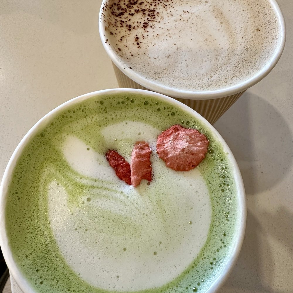 FreeForm Coffee Roasters - Hazelnut mocha and strawberry matcha - both with oat milk 4/2026 - Coffee Roasteries Near Me - Sedona, Arizona FreeForm Coffee Roasters - Hazelnut mocha and strawberry matcha - both with oat milk 4/2026 - Coffee Roasteries Near Me - Sedona, Arizona