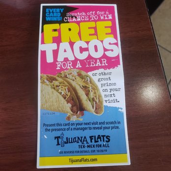 Tijuana Flats - Scratch off contest 7/2019-10/2019 - Mexican Near Me - Lauderhill, Florida Tijuana Flats - Scratch off contest 7/2019-10/2019 - Mexican Near Me - Lauderhill, Florida