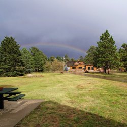 Passing thunderstorm that "rainbowed" the office at Rockmount.