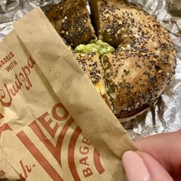 Whole wheat everything with mashed avocado Whole wheat everything with mashed avocado