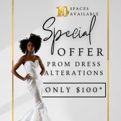 Alterations Next Door - Prom Gown Alteration Special
Make your prom dress fit like it was made just for you!
Perfect for gowns needing hemming, side adjustments,