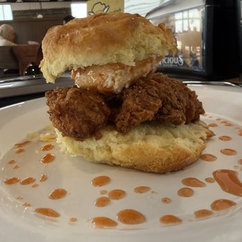 Vicious Biscuit - The Fat Boy- chicken biscuit w/pimento cheese and hot honey. - Breakfast & Brunch Near Me - Fishers, Indiana