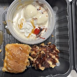 Tasu Asian Bistro - Raleigh - Melted ice cream oops took it home and melted also I have Carmel and chocolate funnel cake