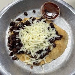 Firelake Fry Bread Taco - Fry Bread with Bison , black beans, mozzarella and bbq sauce