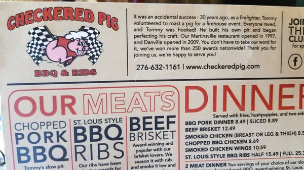 Menu photo 3 Checkered Pig BBQ & Ribs Martinsville, VA Menu photo 3 Checkered Pig BBQ & Ribs Martinsville, VA