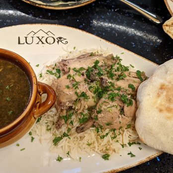 Luxor - Molokhia stew with Chicken and complimentary bread. - Mediterranean Near Me - San Antonio, Texas Luxor - Molokhia stew with Chicken and complimentary bread. - Mediterranean Near Me - San Antonio, Texas