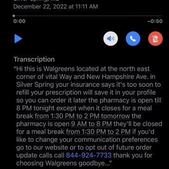 Walgreens - Voicemail from Walgreens on 12/22/22 - Drugstores Near Me - Silver Spring, Maryland Walgreens - Voicemail from Walgreens on 12/22/22 - Drugstores Near Me - Silver Spring, Maryland