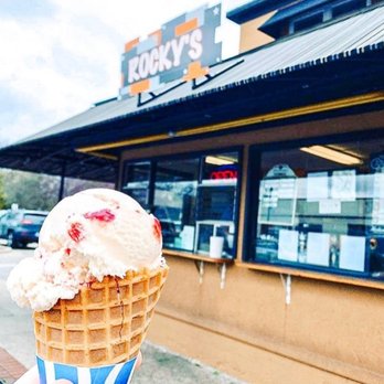 Rocky's - a cone of ice cream in front of a store - Ice Cream & Frozen Yogurt Near Me - Rockford, Michigan
