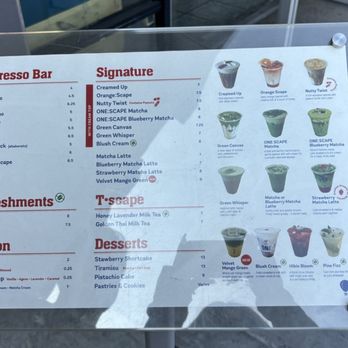 Onescape Coffee - Menu outside Cafe - Coffee & Tea Near Me - Los Angeles, California