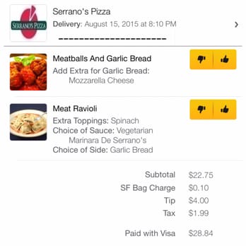Serrano's Pizza - Proof of tip. Not the $1 you claimed. $4 on $22.75 is 17.58%. Thanks. - Pizza Near Me - San Francisco, California Serrano's Pizza - Proof of tip. Not the $1 you claimed. $4 on $22.75 is 17.58%. Thanks. - Pizza Near Me - San Francisco, California