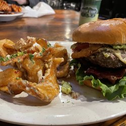 Cross the border burger with garlic parmesan fries.