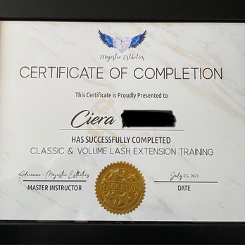 Majestic Esthetics & Spa - Certificate of completion - Eyelash Service Near Me - Vacaville, California Majestic Esthetics & Spa - Certificate of completion - Eyelash Service Near Me - Vacaville, California